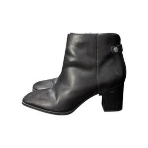 Franco Sarto Ilaria Black Leather Ankle Boots Heeled Booties Womens 10 Witchy